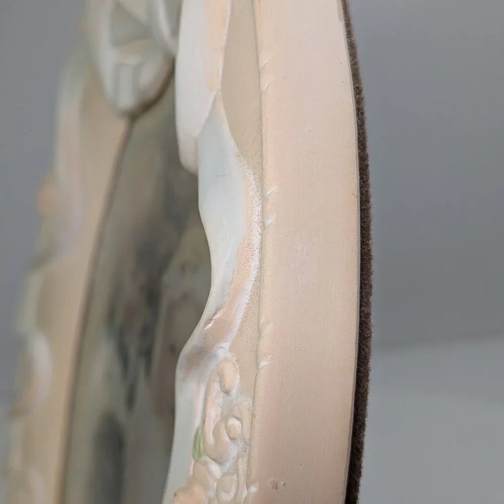 Vintage Oval Ceramic Picture Frame – Peach Floral Bow Accent, 1987 Terragrafics